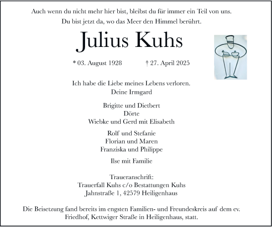 Traueranzeige von Julius Kuhs von Tageszeitung