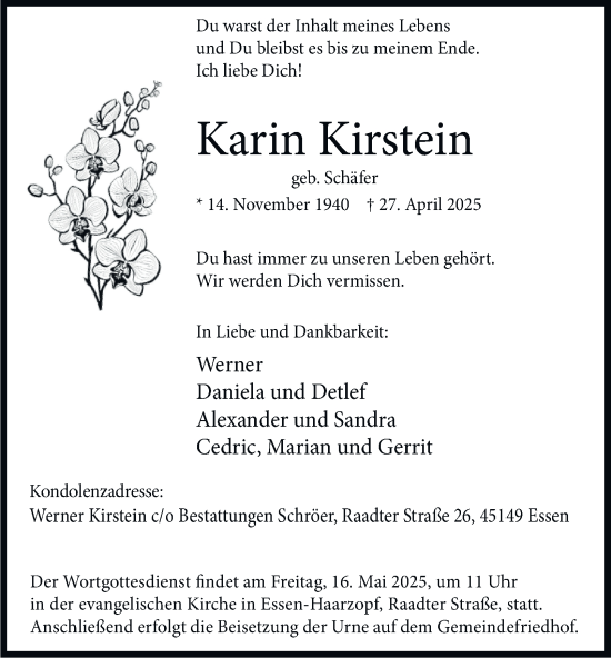 Traueranzeige von Karin Kirstein von Tageszeitung