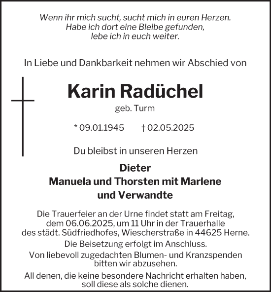 Traueranzeige von Karin Radüchel von Tageszeitung