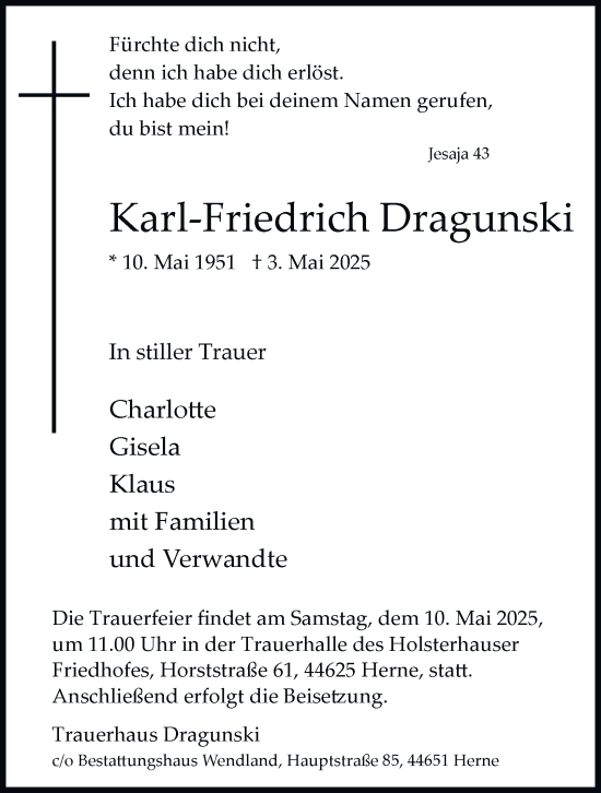Traueranzeige von Karl-Friedrich Dragunski von Tageszeitung