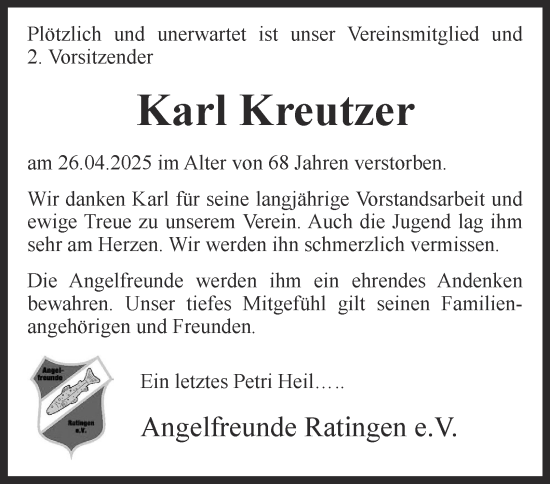 Traueranzeige von Karl Kreutzer von Tageszeitung
