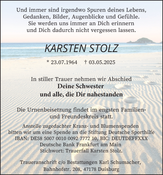 Traueranzeige von Karsten Stolz von Tageszeitung