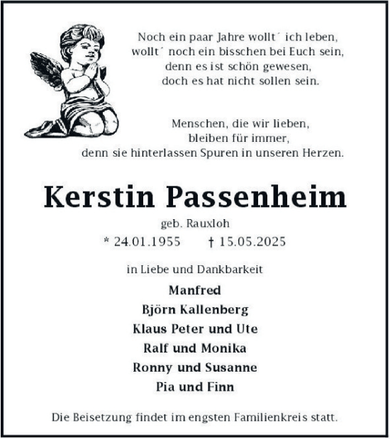 Traueranzeige von Kerstin Passenheim von Tageszeitung