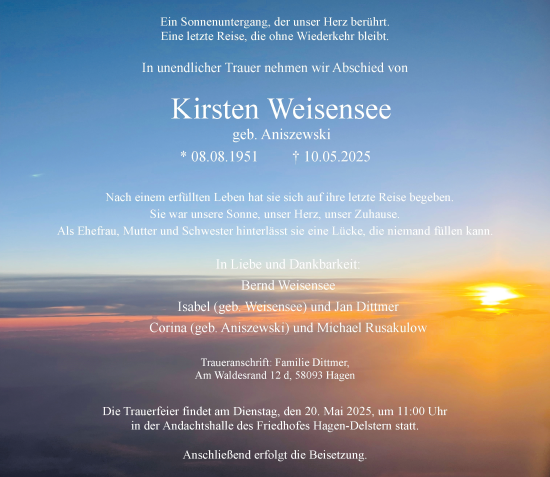 Traueranzeige von Kirsten Weisensee von Tageszeitung