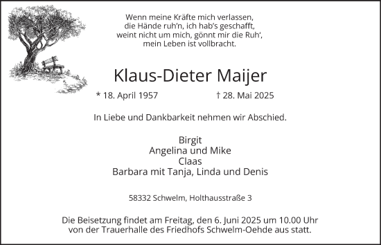 Traueranzeige von Klaus-Dieter Maijer von Tageszeitung