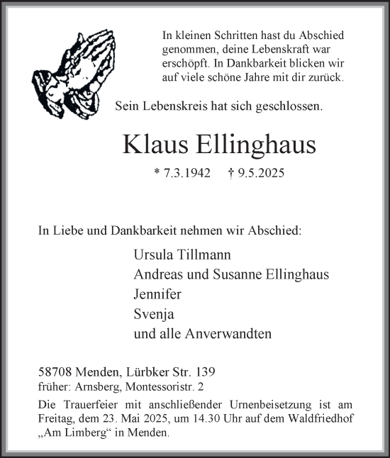 Traueranzeige von Klaus Ellinghaus von Tageszeitung