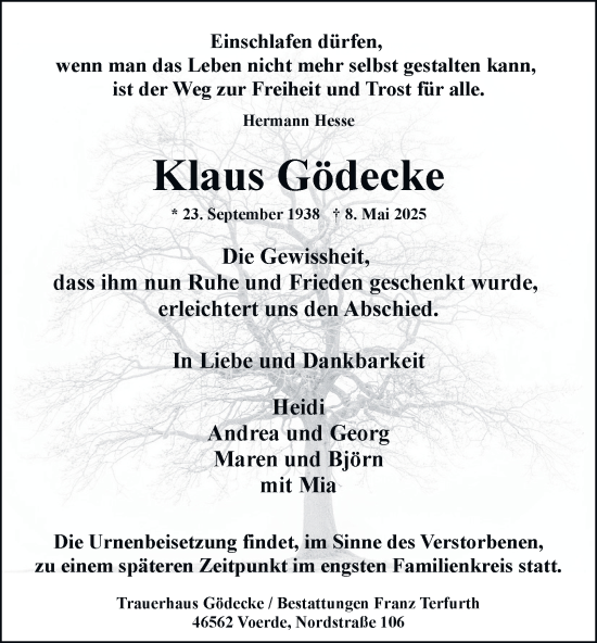 Traueranzeige von Klaus Gödecke von Tageszeitung