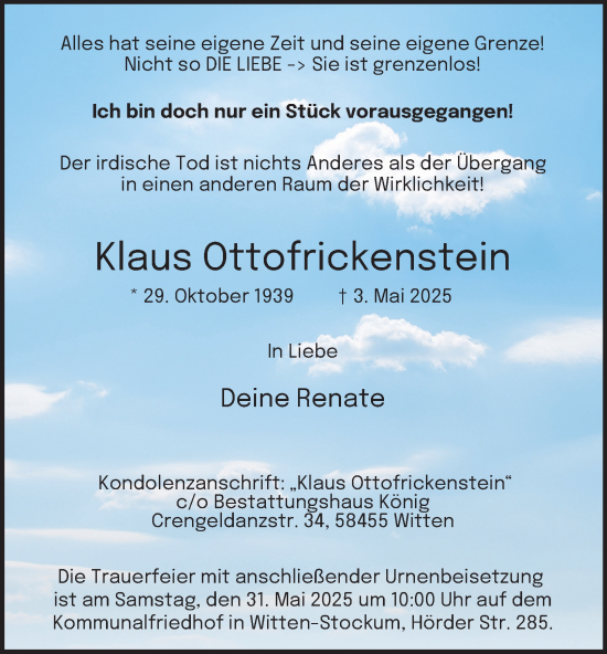 Traueranzeige von Klaus Ottofrickenstein von Tageszeitung