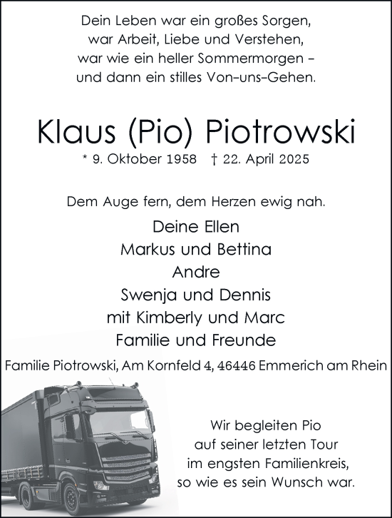 Traueranzeige von Klaus Piotrowski von Tageszeitung