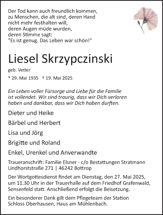 Traueranzeige von Liesel Skrzypczinski von Tageszeitung