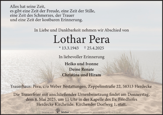 Traueranzeige von Lothar Pera von Tageszeitung