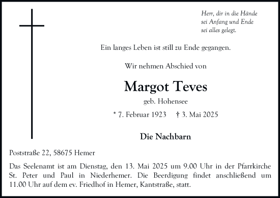Traueranzeige von Margot Teves von Tageszeitung