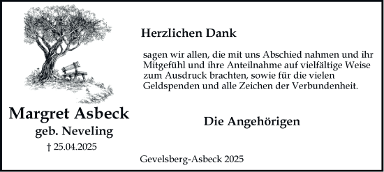 Traueranzeige von Margret Asbeck von Tageszeitung