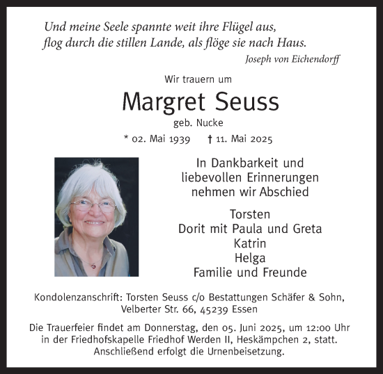 Traueranzeige von Margret Seuss von Tageszeitung