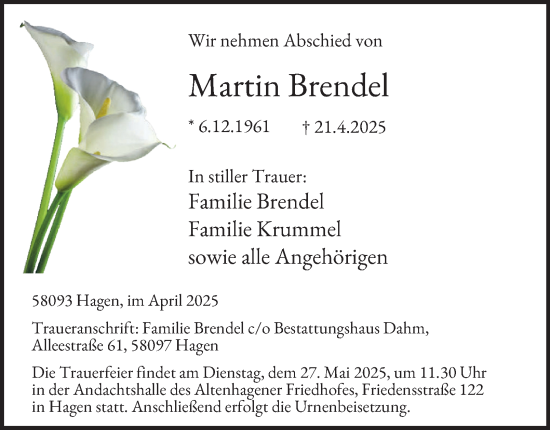 Traueranzeige von Martin Brendel von Tageszeitung