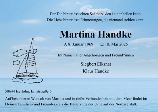 Traueranzeige von Martina Handke von Tageszeitung