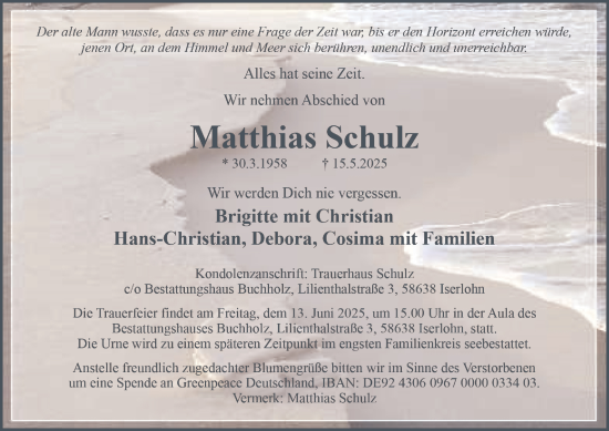 Traueranzeige von Matthias Schulz von Tageszeitung