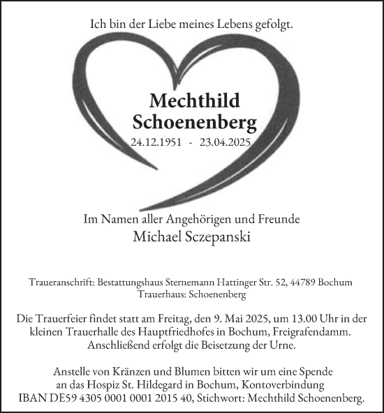 Traueranzeige von Mechthild Schoenenberg von Tageszeitung