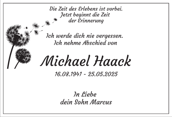 Traueranzeige von Michael Haack von Tageszeitung