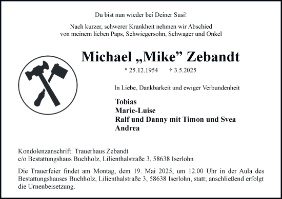 Traueranzeige von Michael Zebandt von Tageszeitung