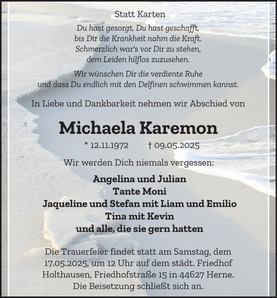 Traueranzeige von Michaela Karemon von Tageszeitung