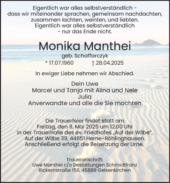 Traueranzeige von Monika Manthei von Tageszeitung