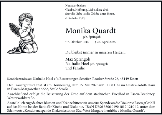 Traueranzeige von Monika Quardt von Tageszeitung