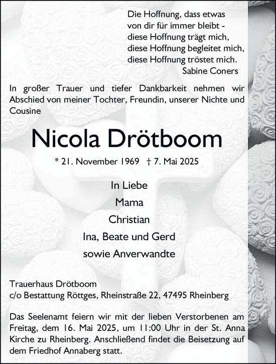 Traueranzeige von Nicola Drötboom von Tageszeitung