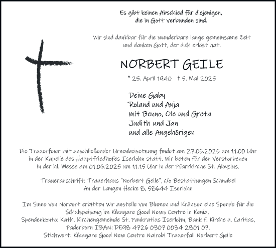 Traueranzeige von Norbert Geile von Tageszeitung