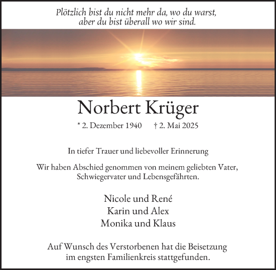 Traueranzeige von Norbert Krüger von Tageszeitung