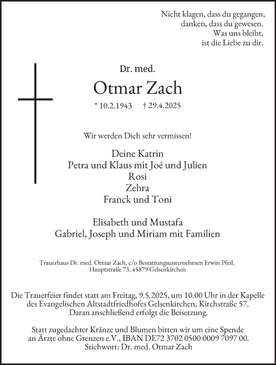 Traueranzeige von Otmar Zach von Tageszeitung