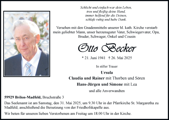 Traueranzeige von Otto Becker von Tageszeitung