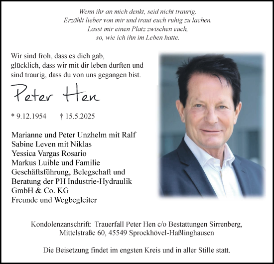 Traueranzeige von Peter Hen von Tageszeitung