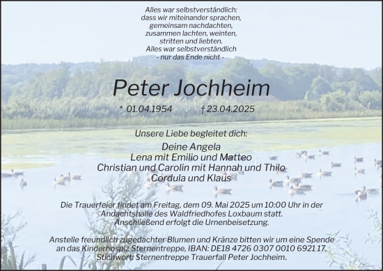 Traueranzeige von Peter Jochheim von Tageszeitung