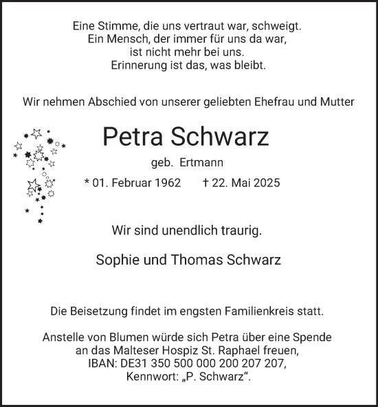 Traueranzeige von Petra Schwarz von Tageszeitung