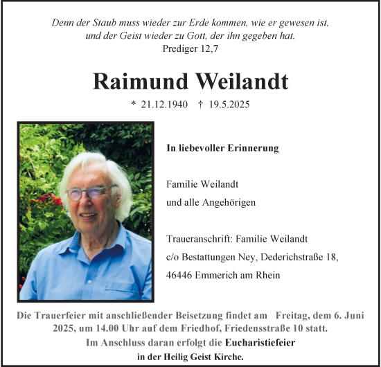 Traueranzeige von Raimund Weilandt von Tageszeitung