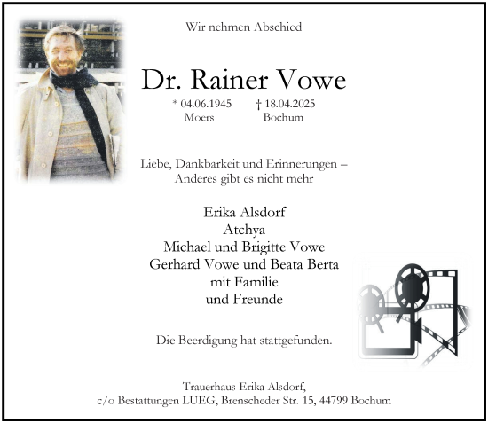 Traueranzeige von Rainer Vowe von Tageszeitung