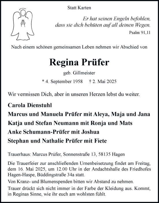 Traueranzeige von Regina Prüfer von Tageszeitung
