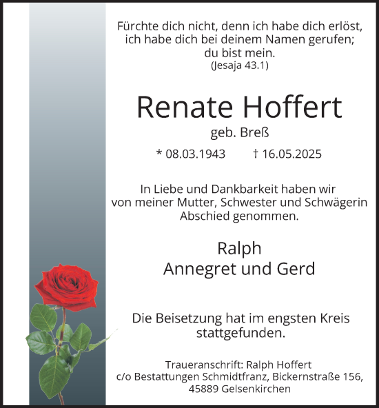 Traueranzeige von Renate Hoffert von Tageszeitung