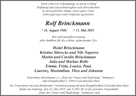 Traueranzeige von Rolf Brinckmann von Tageszeitung
