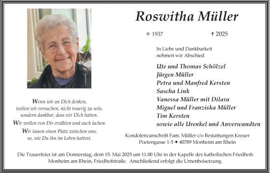 Traueranzeige von Roswitha Müller von Tageszeitung