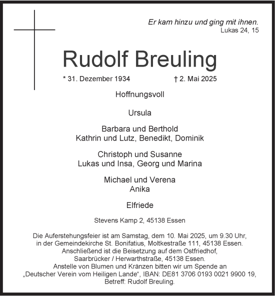 Traueranzeige von Rudolf Breuling von Tageszeitung
