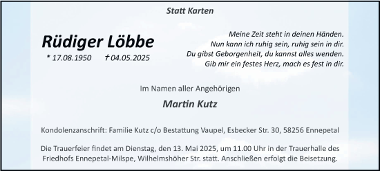 Traueranzeige von Rüdiger Löbbe von Tageszeitung