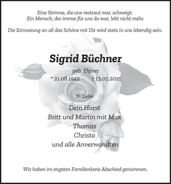 Traueranzeige von Sigrid Büchner von Tageszeitung
