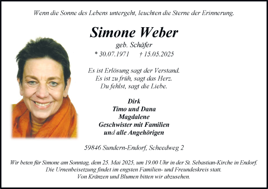 Traueranzeige von Simone Weber von Tageszeitung