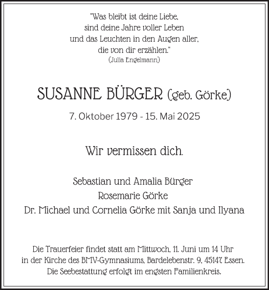 Traueranzeige von Susanne Bürger von Tageszeitung