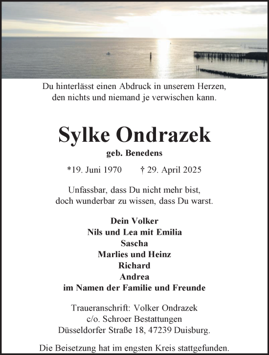 Traueranzeige von Sylke Ondrazek von Tageszeitung