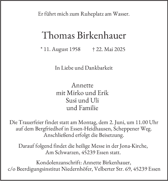 Traueranzeige von Thomas Birkenhauer von Tageszeitung