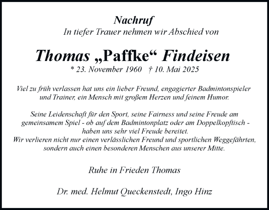 Traueranzeige von Thomas Findeisen von Tageszeitung