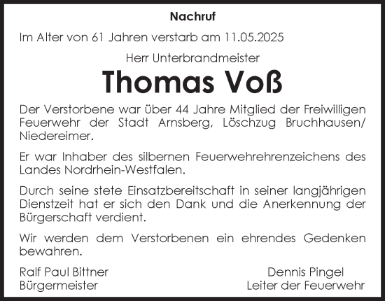 Traueranzeige von Thomas Voß von Tageszeitung
